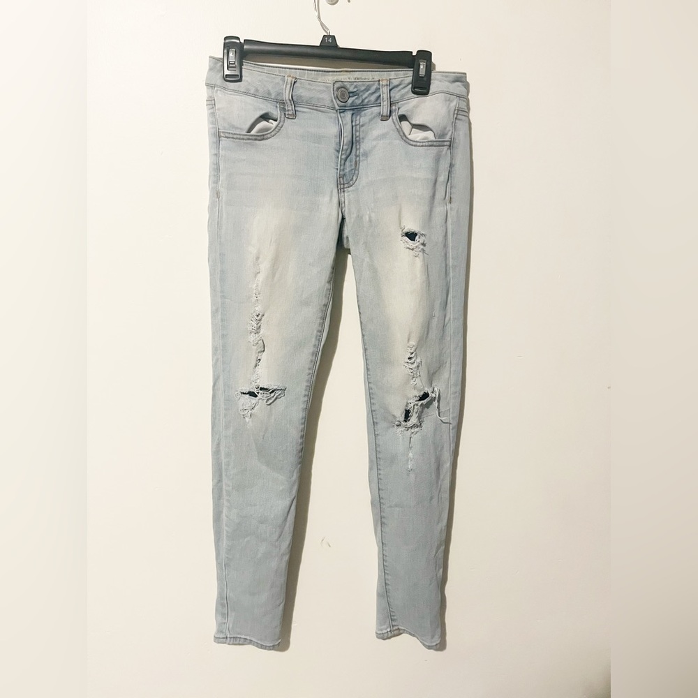 American Eagle Light Wash Distresses Low Rise Skinny Jeans